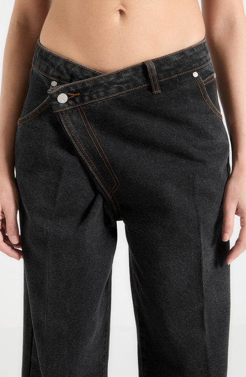 Astrid Wrapover Denim Wide Leg Jeans