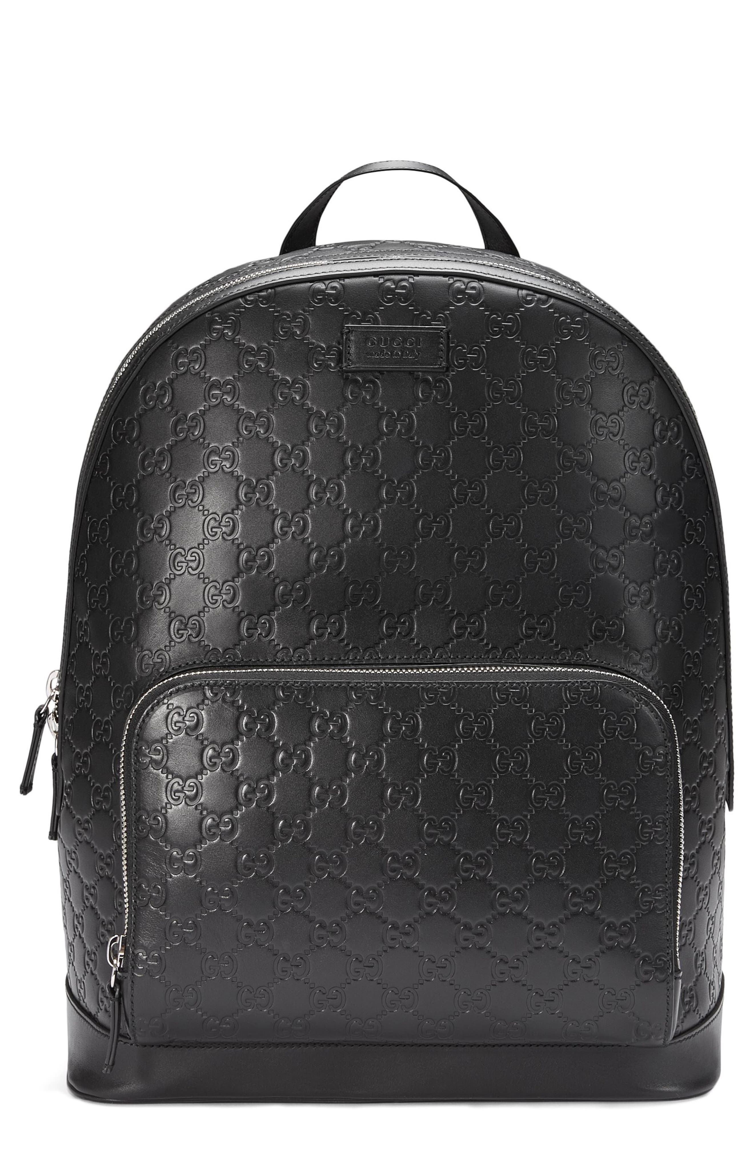 Embossed Leather Backpack, Main, color, BLACK
