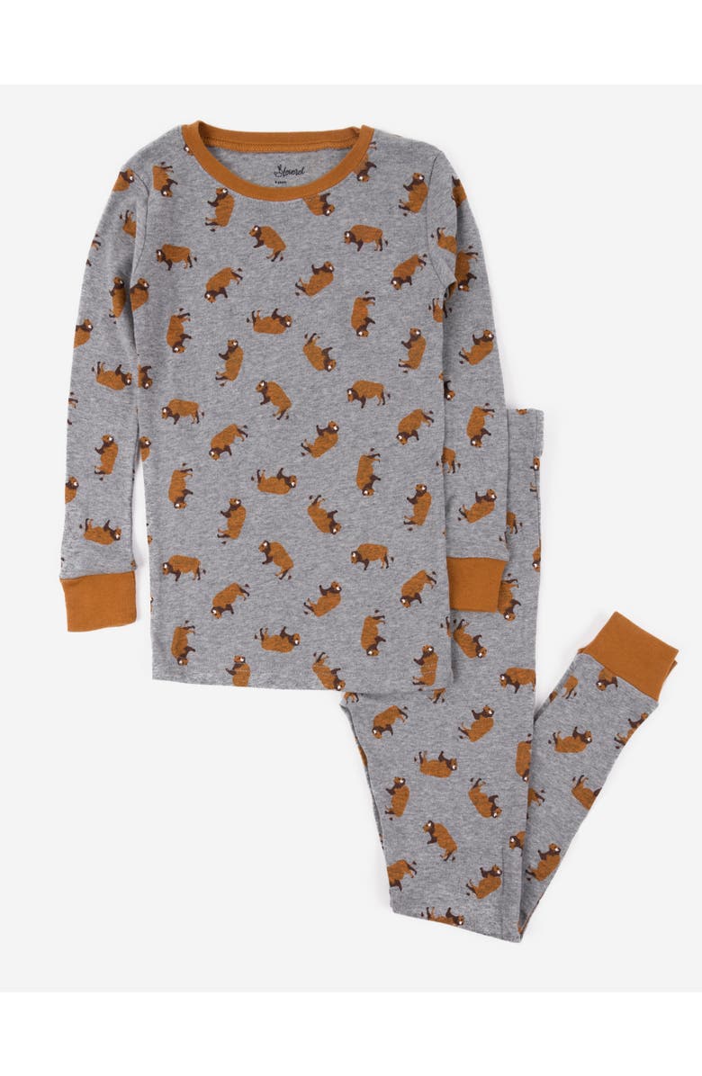 Leveret Kids Cotton Two-Piece Printed Pajamas, Animals & Characters, Main, color, Overall Bison