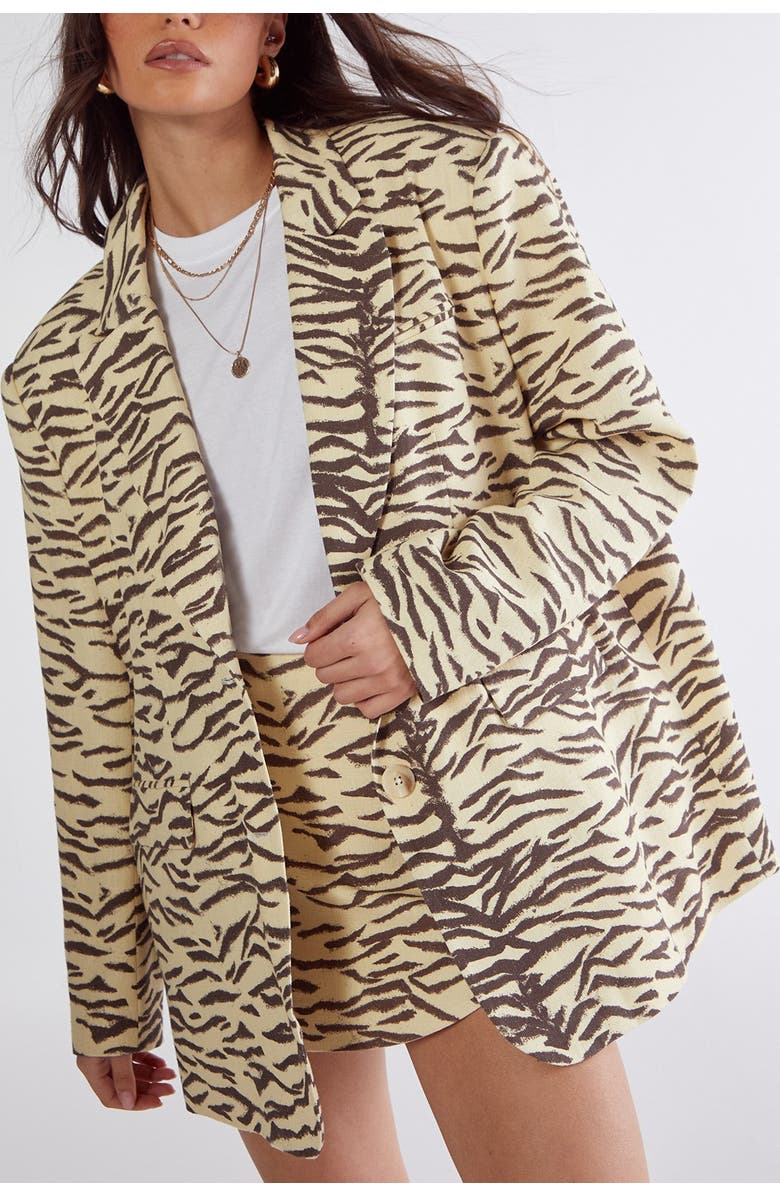 NASTY GAL Zebra Print Oversized Tailored Blazer, Alternate, color, Butter