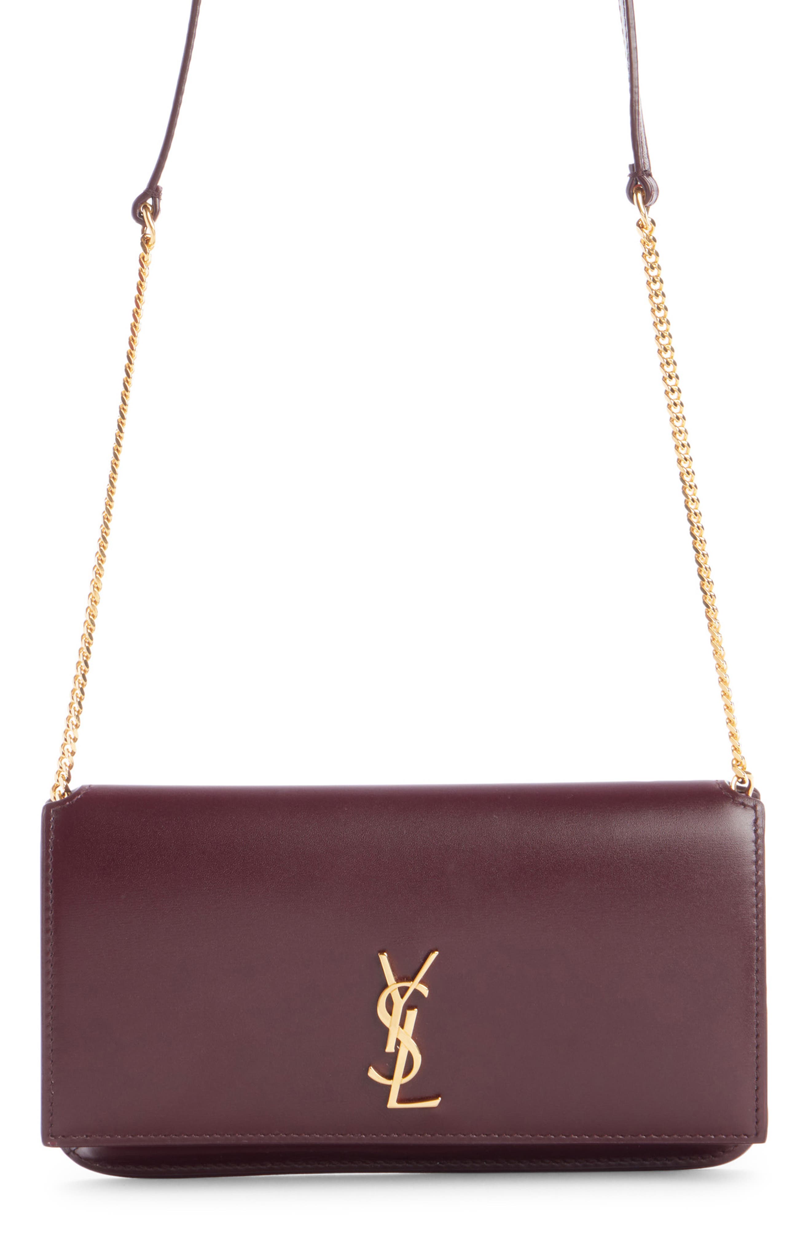 Cassandre Patent Leather Crossbody Phone Holder, Main, color, ROUGE CABERNET