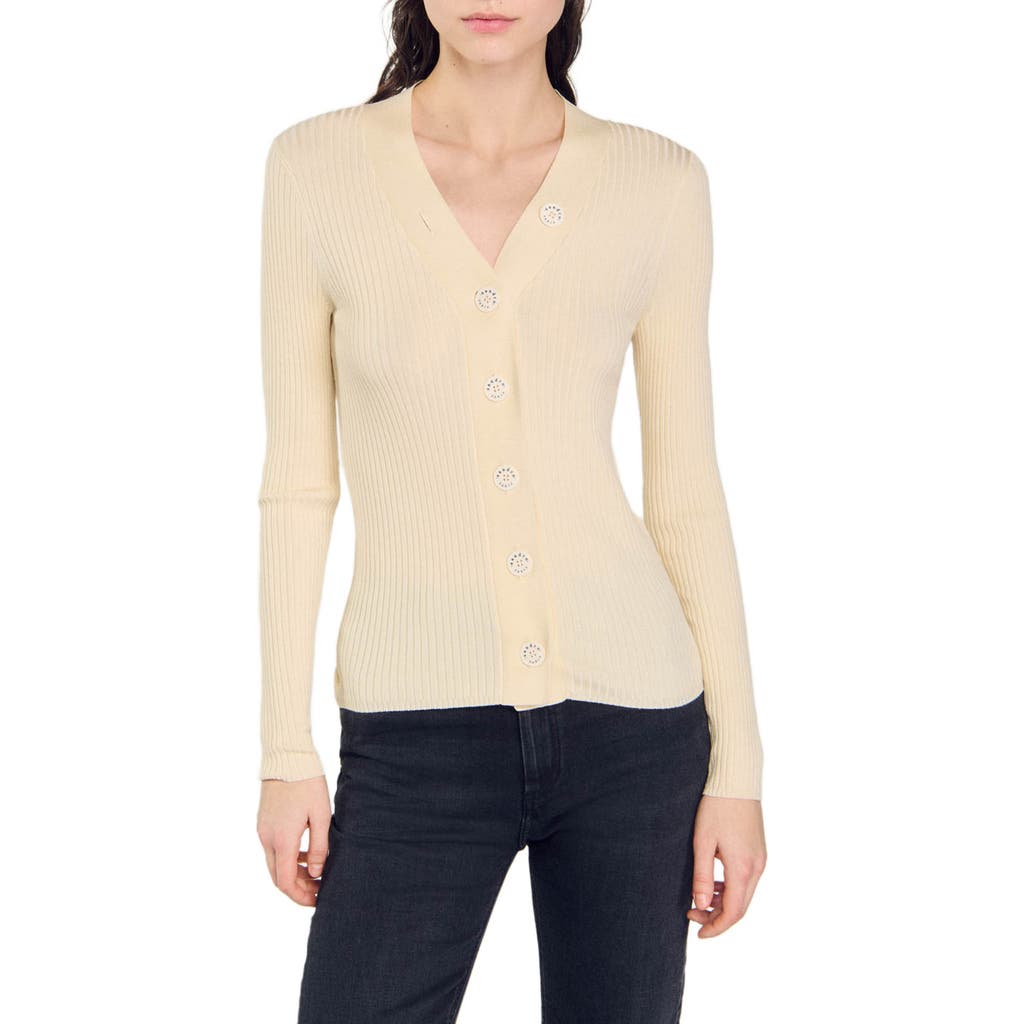 Sandro Gabrielle Ribbed-knit Cardigan In Ecru