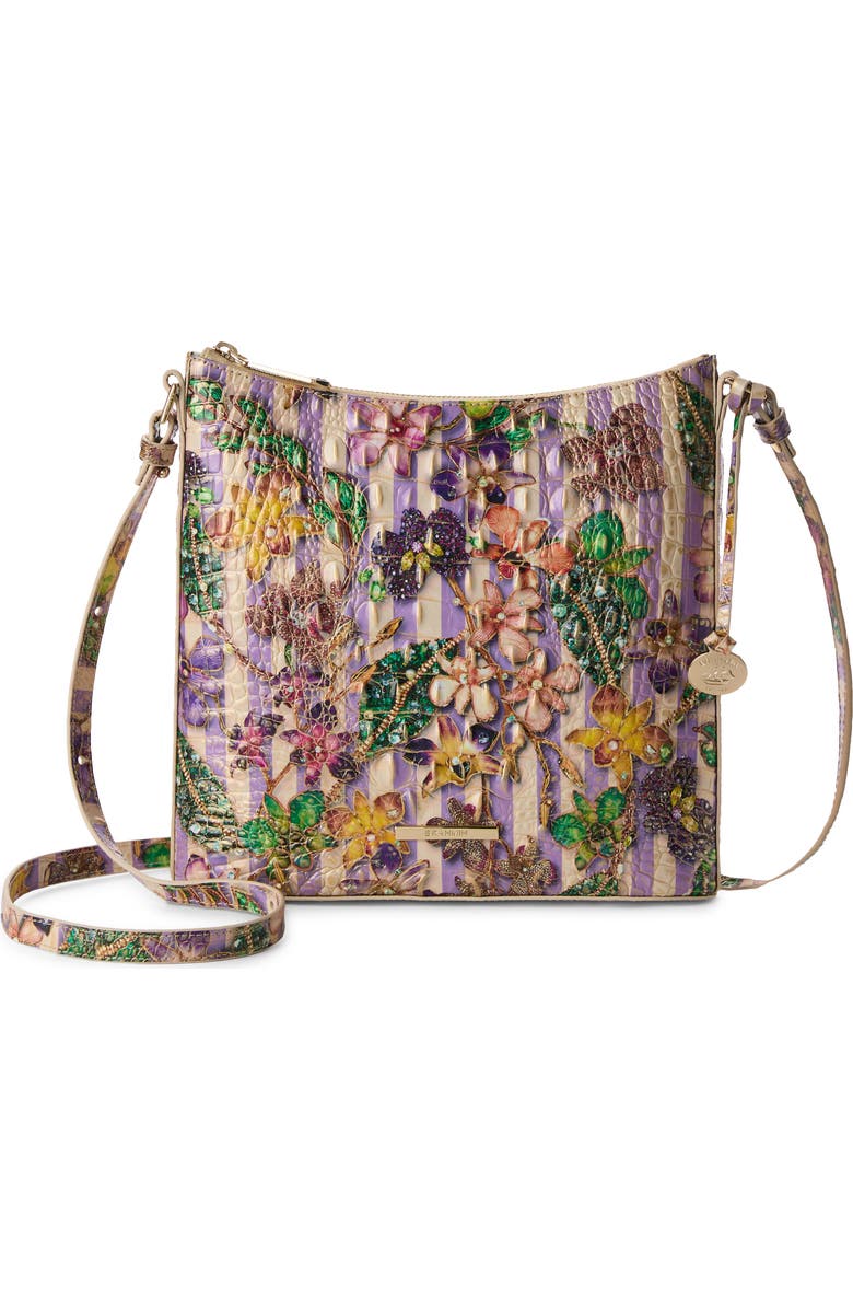 Brahmin Katie Croc Embossed Leather Crossbody Bag, Main, color, Pinstripe Petals