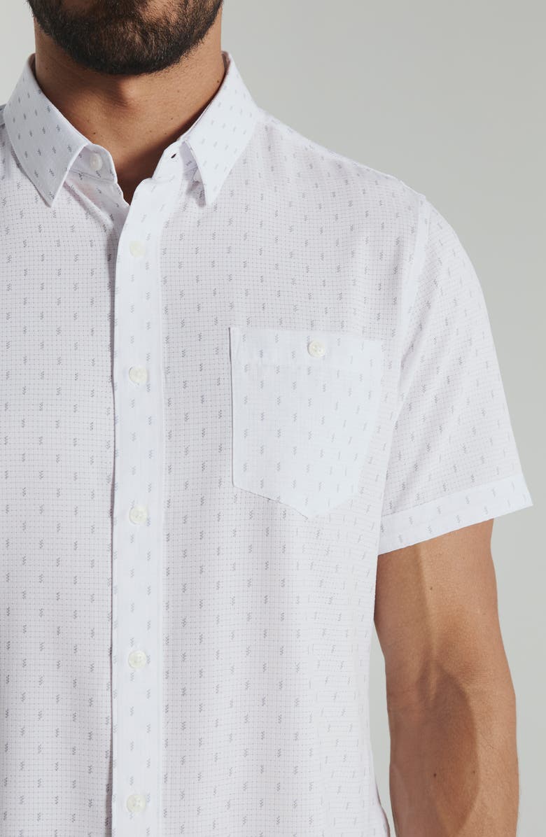 7 Diamonds Renzo Textured Geo Pattern Short Sleeve Stretch Button-Up Shirt, Alternate, color, White