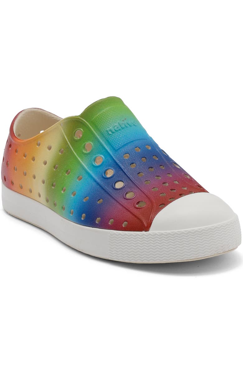Native Shoes Jefferson Water Friendly Perforated Slip-On, Main, color, Shell White/ Rainbow Gradient