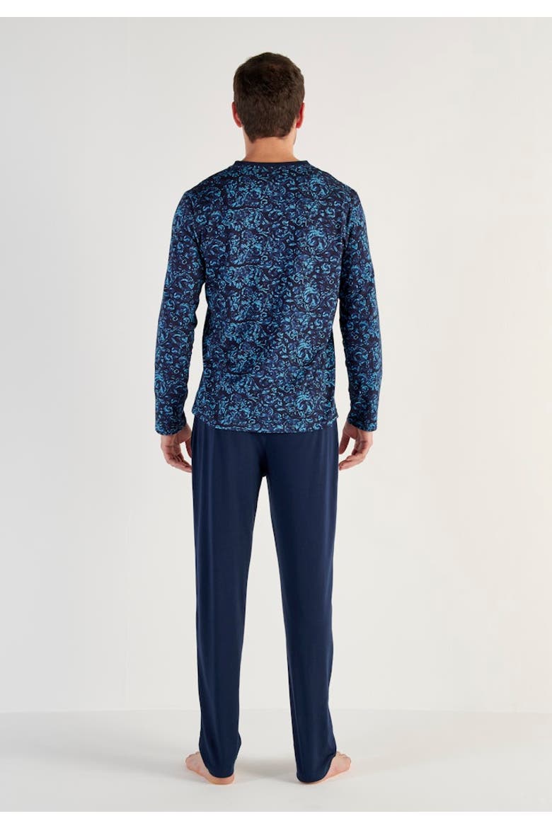 Brian Long Pajama Set, Alternate, color, Blue Print