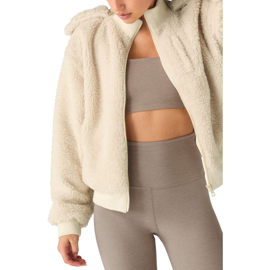 Beyond Yoga Adventure Faux Shearling Hoodie In White