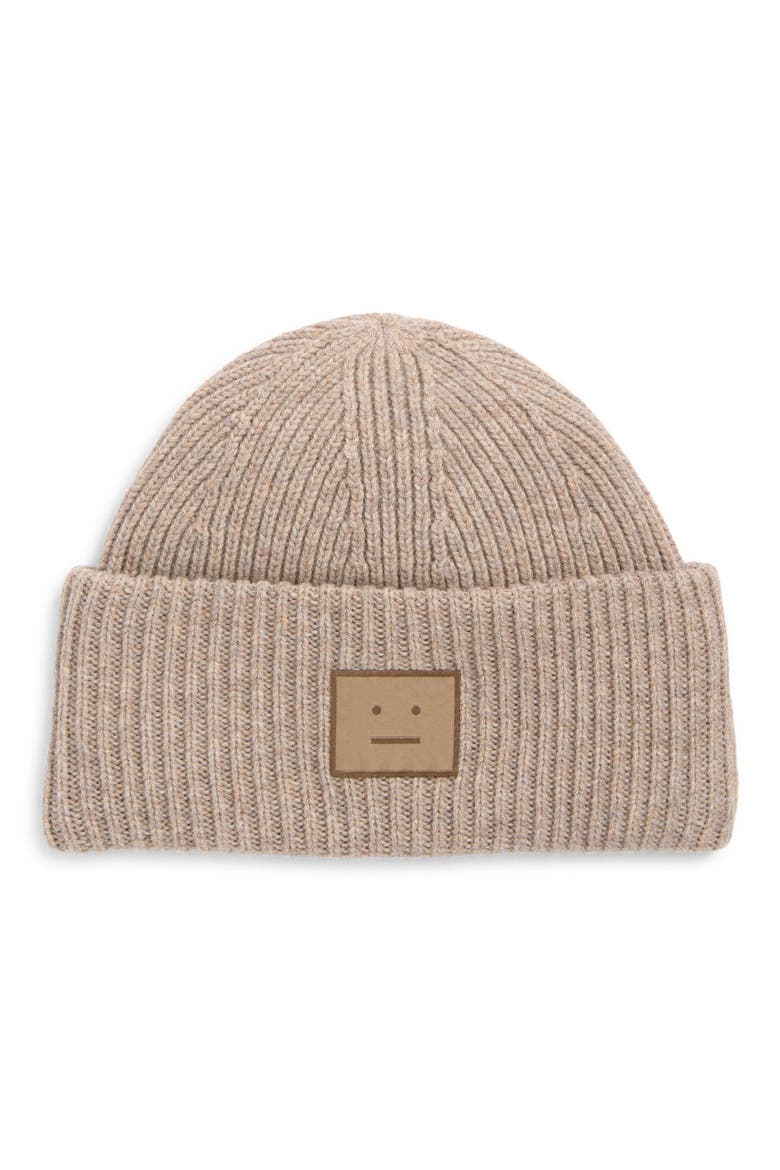 Pana Face Patch Wool & Yak Hair Blend Rib Beanie, Main, color, GREIGE MELANGE