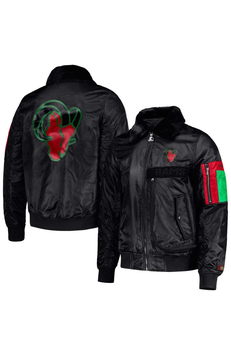 STARTER Men's Starter x Ty Mopkins Black Los Angeles Rams Black History Month Satin Full-Zip Jacket, Main, color, Black