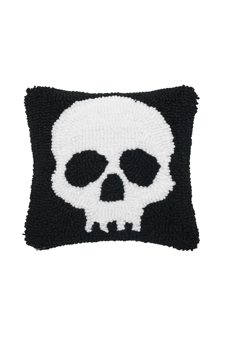 Skull Skeleton Hooked Petite Halloween Accent Pillow 8", Main, color, Black
