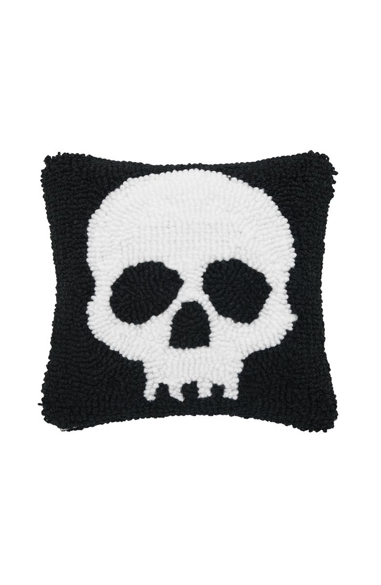 C&F Home Skull Skeleton Hooked Small 8" Accent Pillow Halloween Décor, Main, color, Black