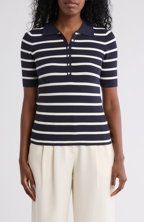 Stripe Rib Polo Sweater