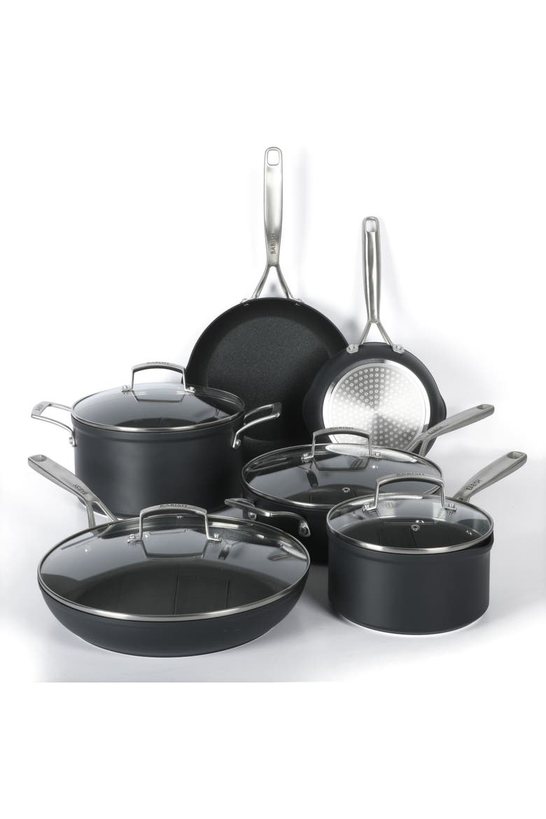 Hard Anodized Titanium Pots and Pans Cookware Set, Main, color, Black