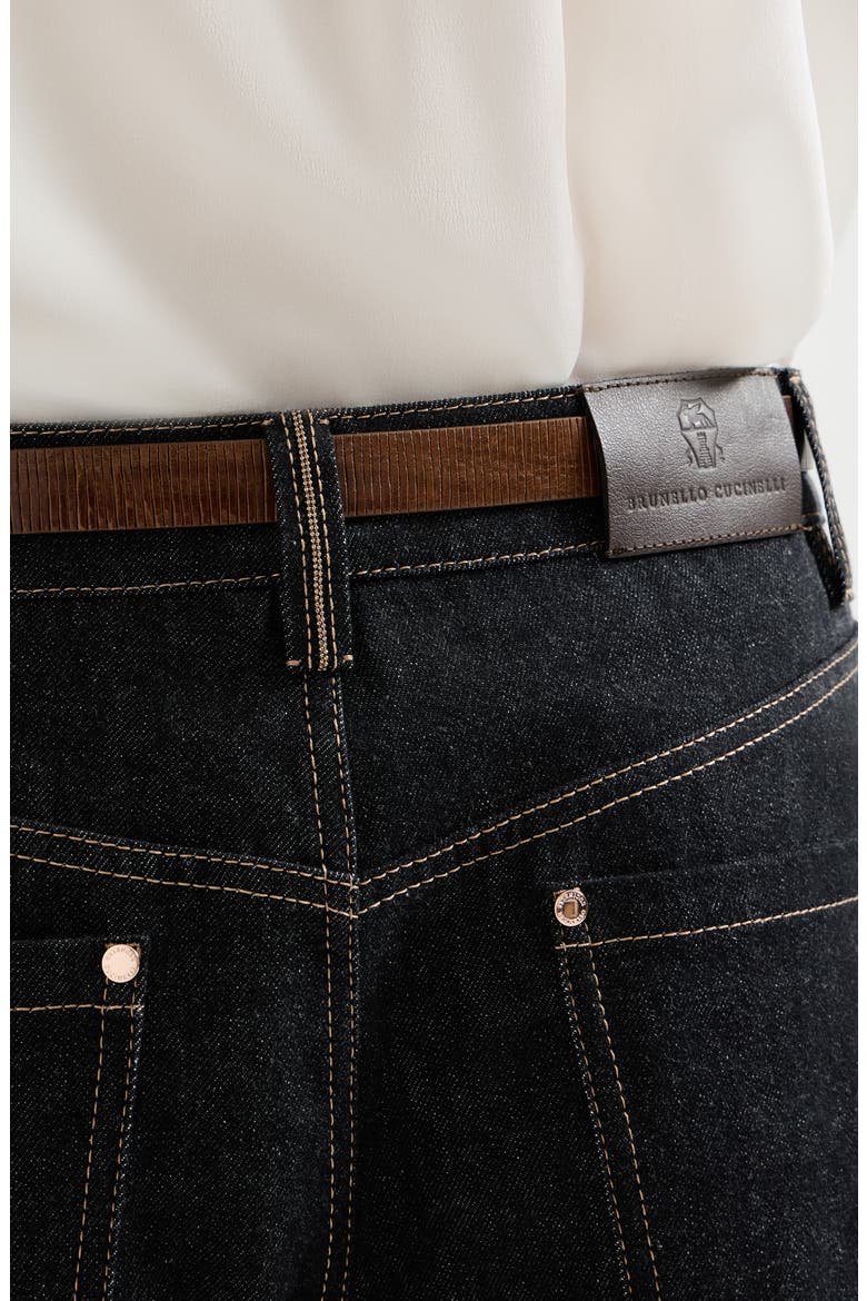 No-fade denim loose barrel trousers with monili, Alternate, color, Black