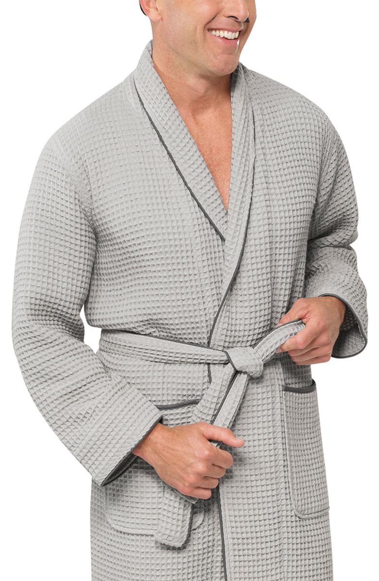 Boll & Branch Organic Cotton Waffle Robe, Alternate, color, Pewter/ Stone