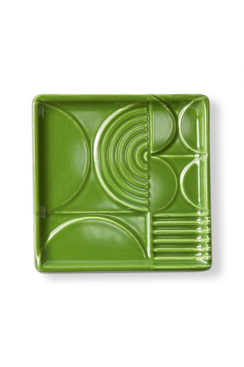 Olive Earthenware Knoll Square Trinket Dish Decorative Box 4.5 x 4.5 x 0.5 in, Main, color, Green
