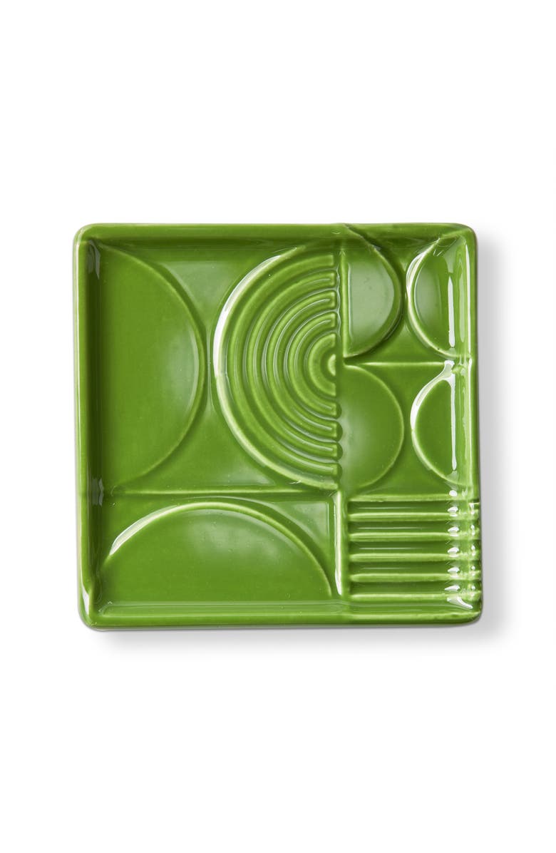 tag Olive Earthenware Knoll Square Trinket Dish Decorative Box 4.5 x 4.5 x 0.5 in, Main, color, Green