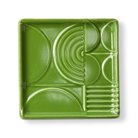 Olive Earthenware Knoll Square Trinket Dish Decorative Box 4.5 x 4.5 x 0.5 in