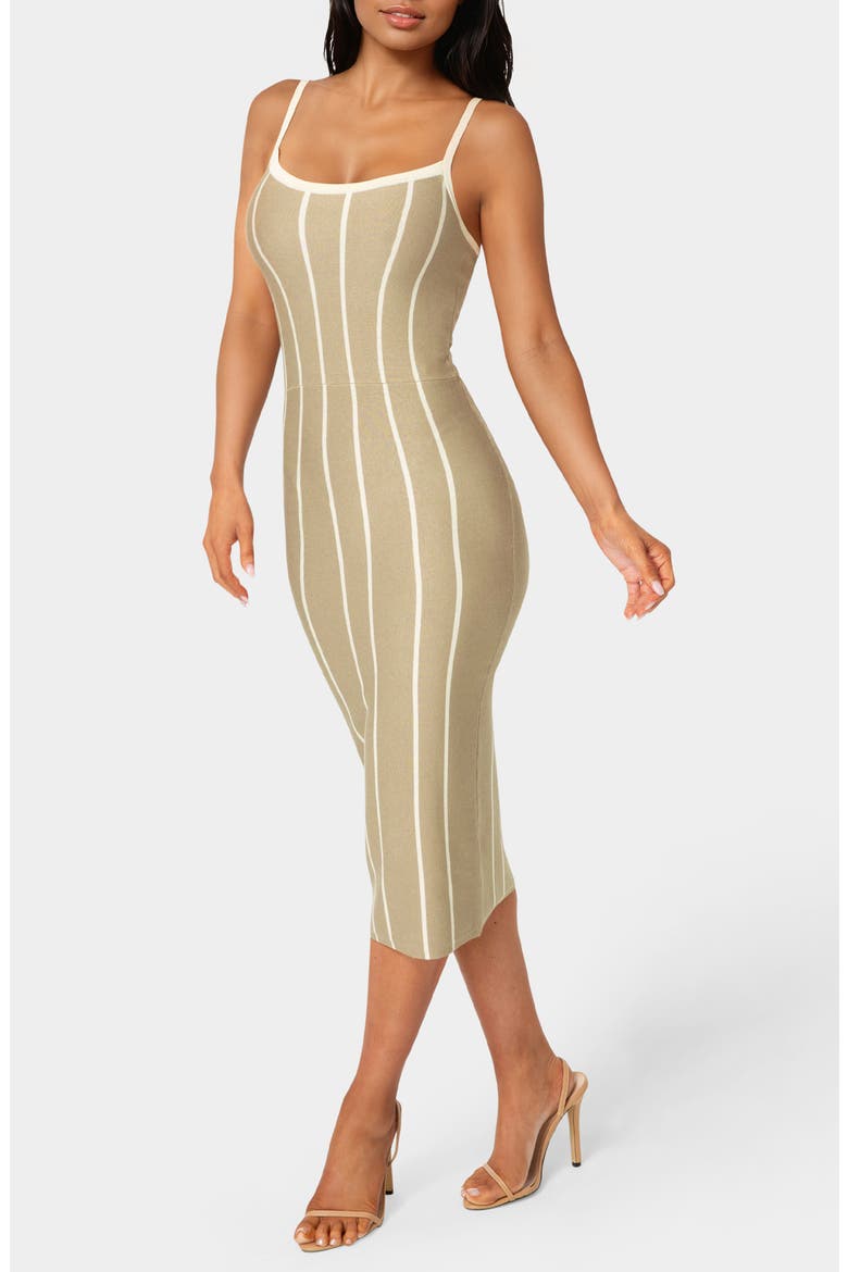 Stripe Sleeveless Body-Con Dress, Alternate, color, SAND/ WHITE