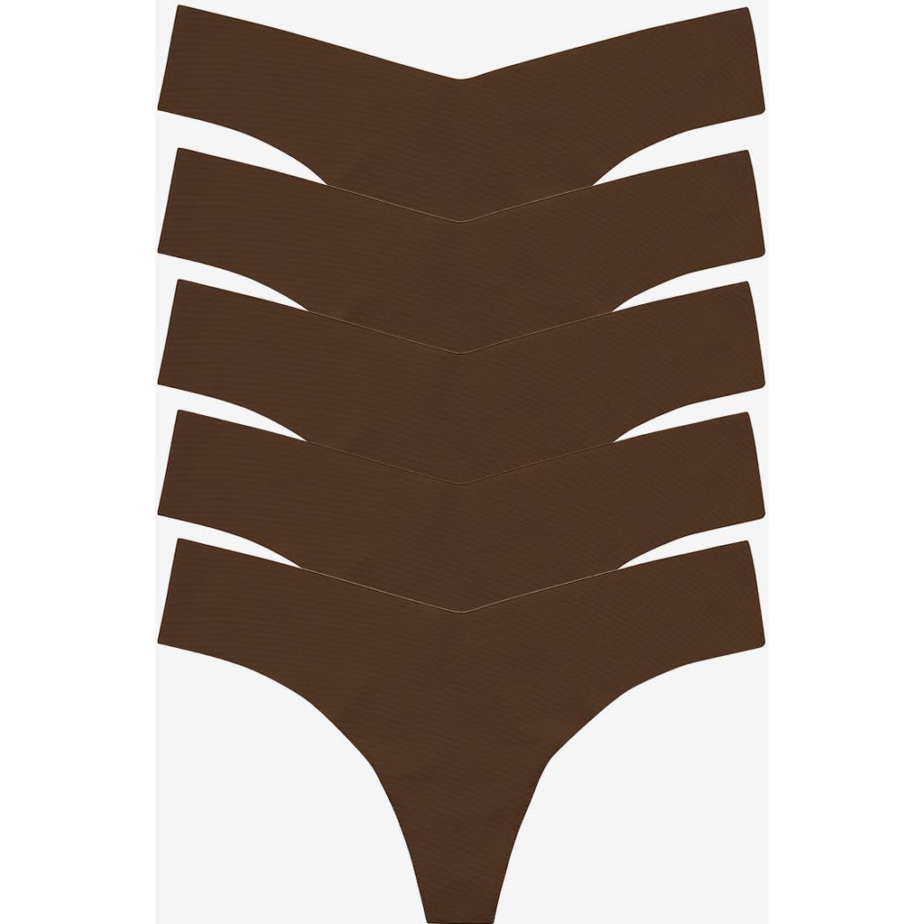 Commando Classic Solid Thong 5-pack In Mocha