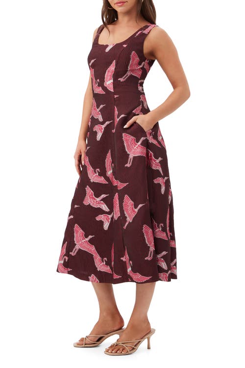 Trina Turk Valor Crane Midi Dress In Burgundy