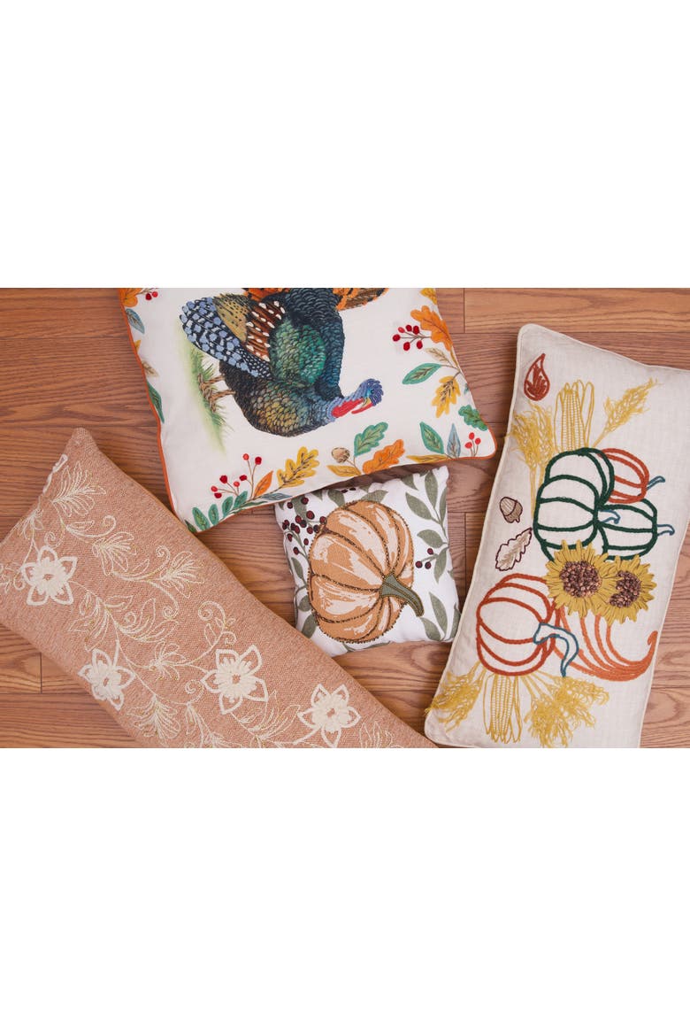 Timeless Floral Botanical Tufted Harvest Lumbar Throw Pillow 24" x 12", Alternate, color, Orange