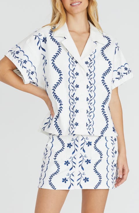 Chloe Floral Embroidered Camp Shirt