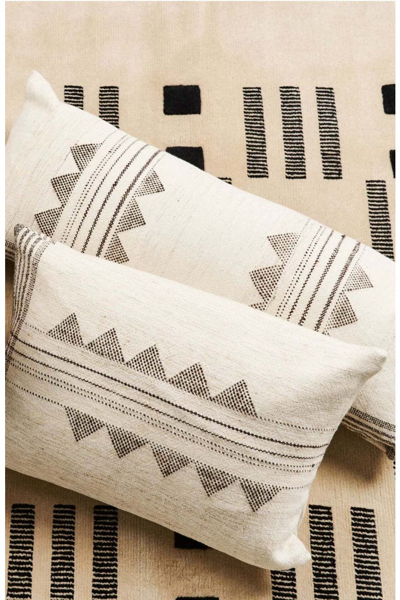 Kora White And Black Handloom Lumbar Pillow, Alternate, color, White