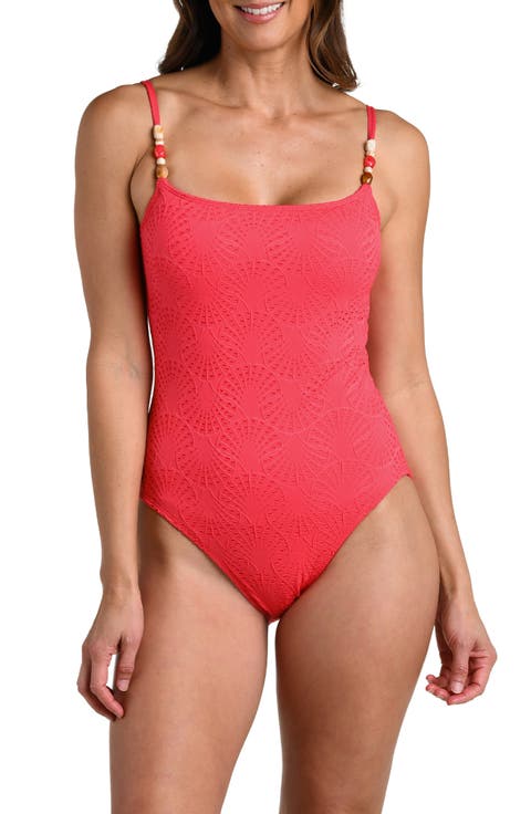 Shell Bound Beaded Strap One-Piece Swimsuit