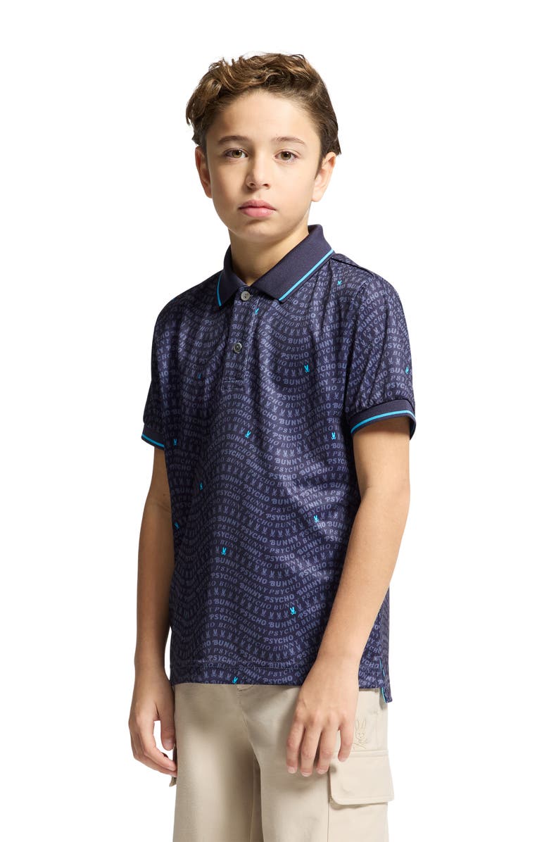 Psycho Bunny Kids' Winston Logo Print Piqué Polo, Alternate, color, Evening Blue