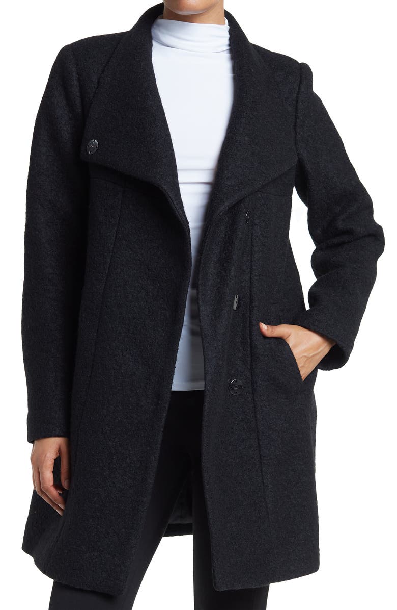 Kenneth Cole New York Asymmetrical Pressed Boucle Knit Wool Blend Coat, Main, color, 