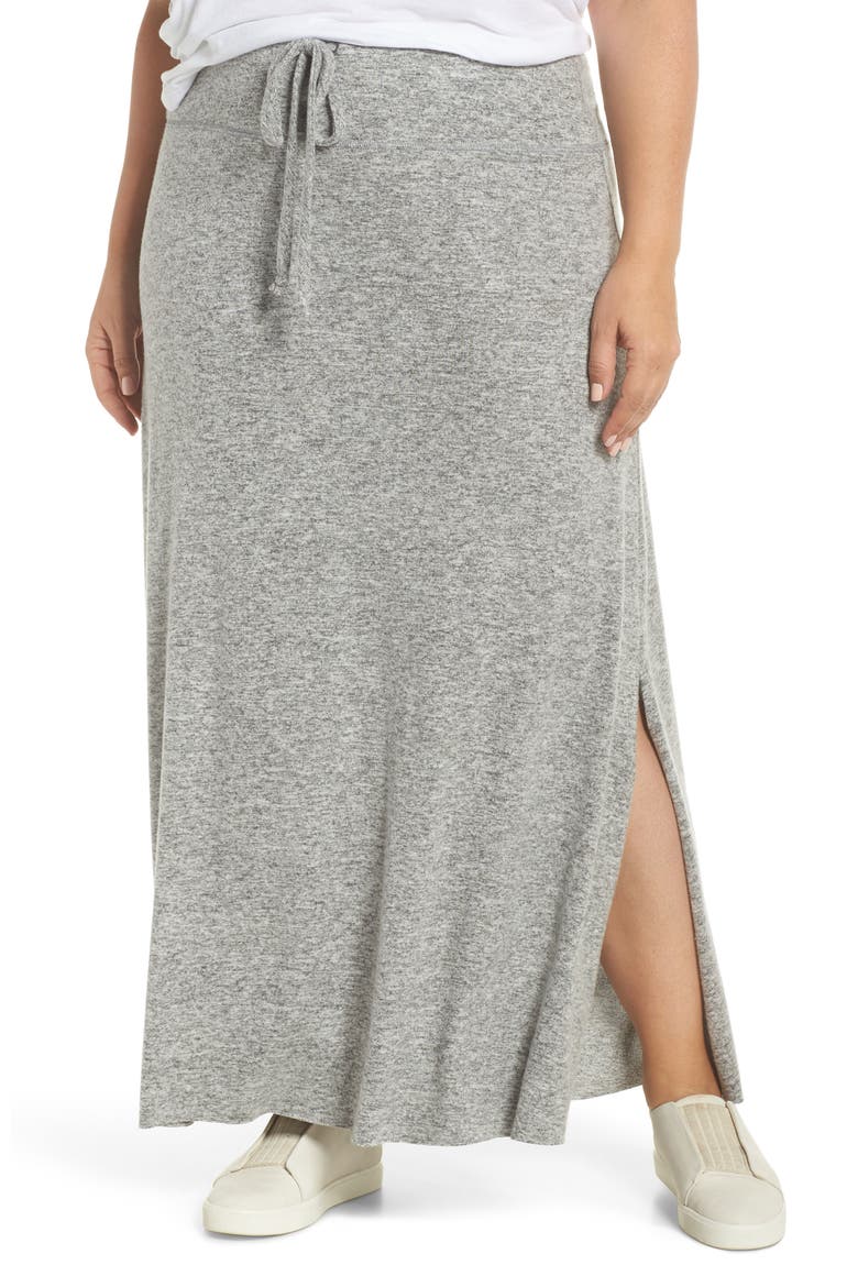 Fleece Maxi Skirt, Main, color, HEATHER GREY