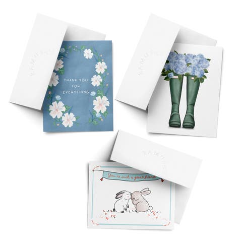 Everyday Assorted Greeting Card Pack (3ct) "Flowers, Bunnies, Rain Boots"
