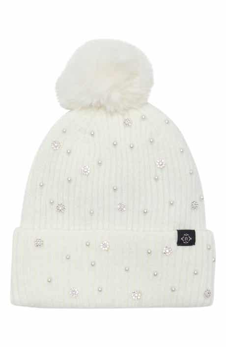 Textured Faux Pearl and Crystal Beanie