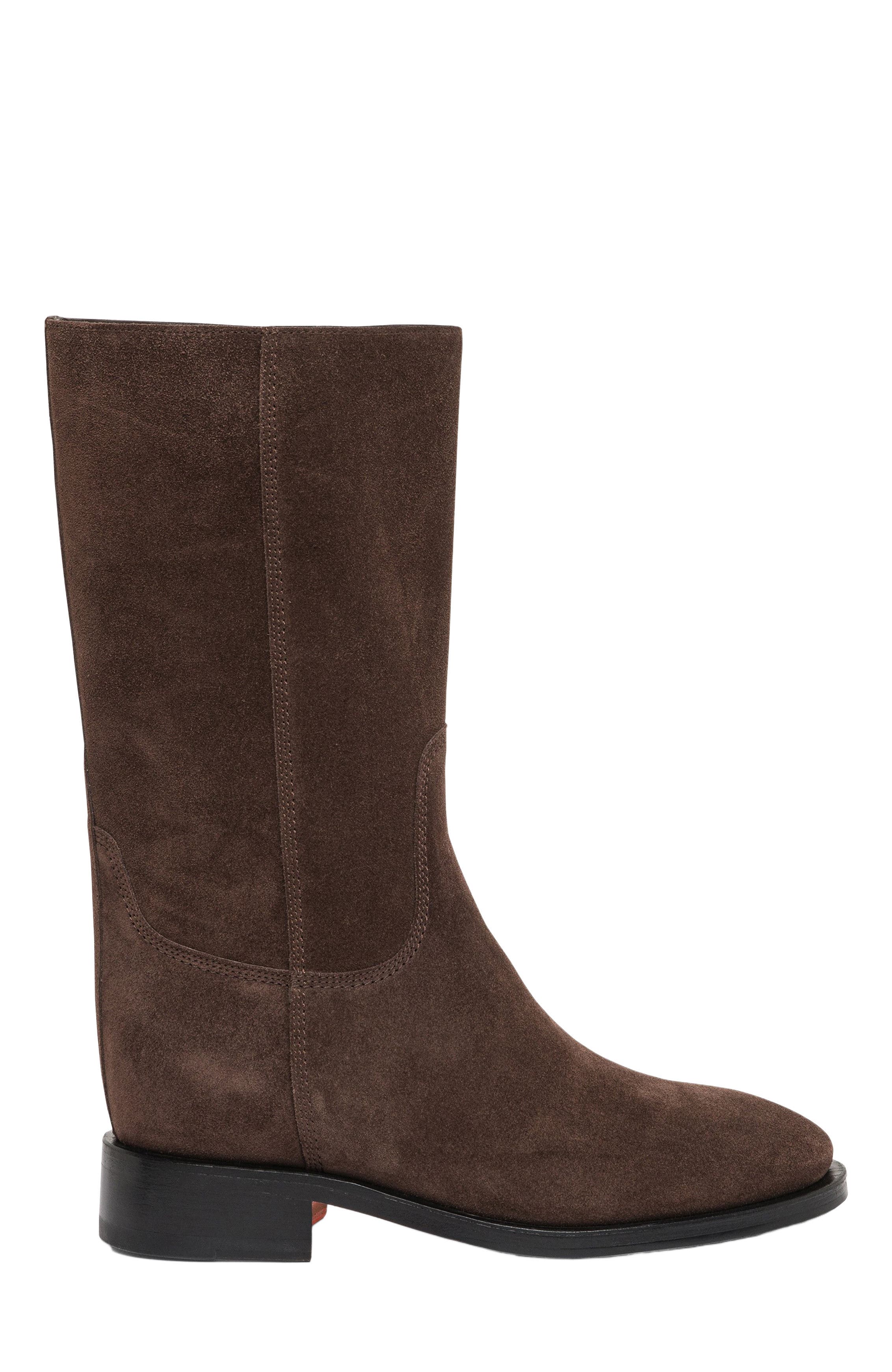 Santoni Leather midi-boot in suede, Alternate, color, Brown