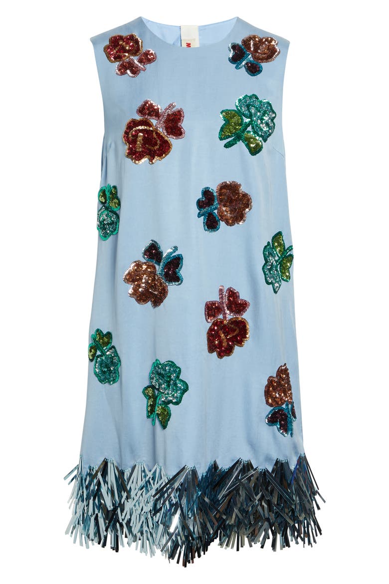 Sequin Fringe Sleeveless Shift Dress, Alternate, color, 00B21 LIGHT BLUE