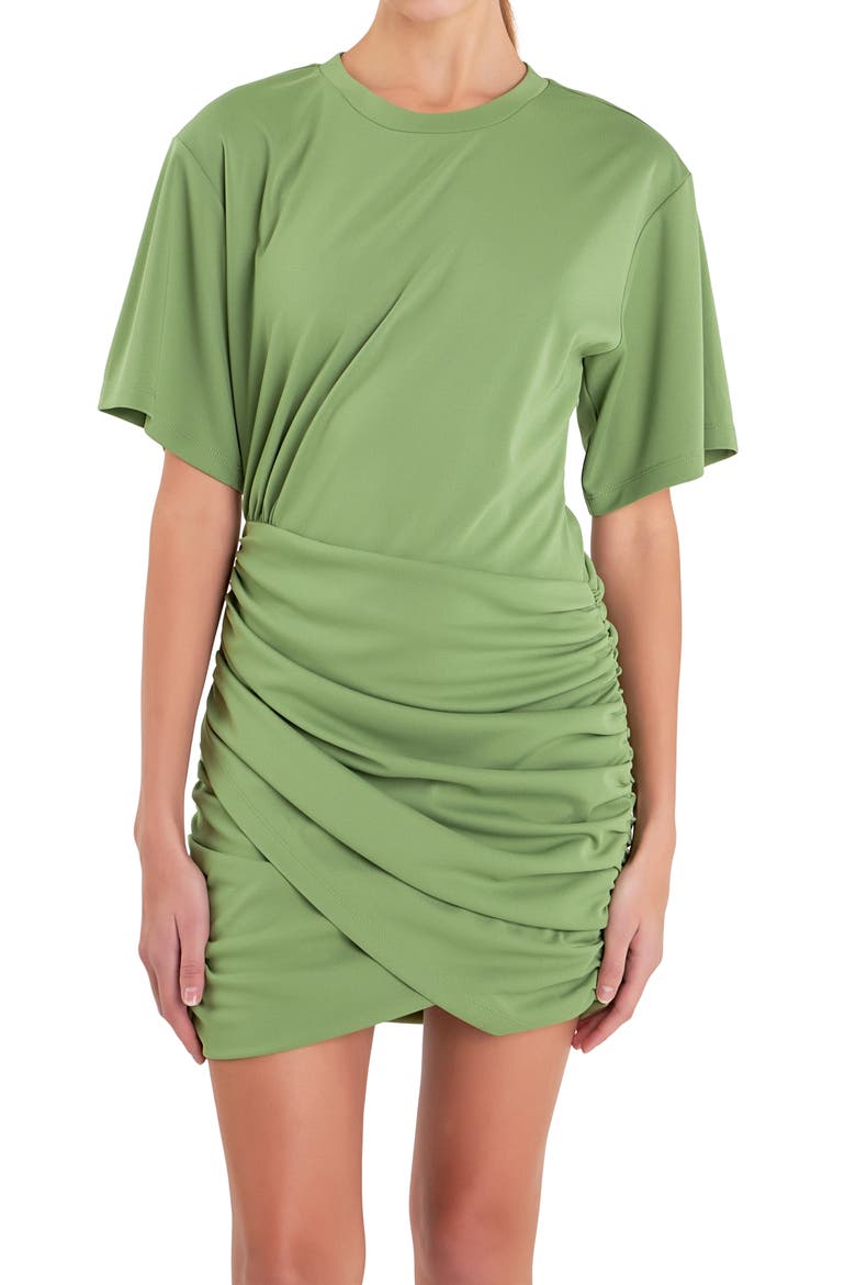 Ruched Asymmetric Minidress, Alternate, color, GREEN