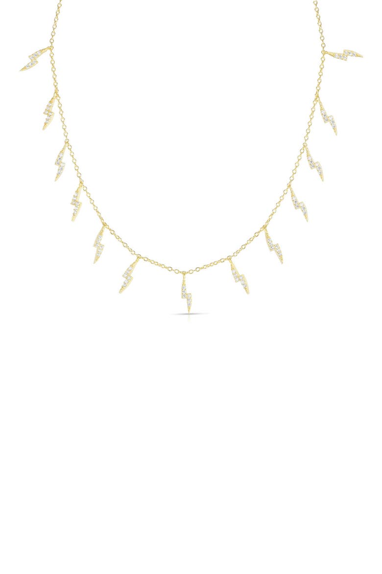 14K Gold Plated Sterling Silver & CZ Lightning Bolt Charm Necklace, Main, color, YELLOW GOLD