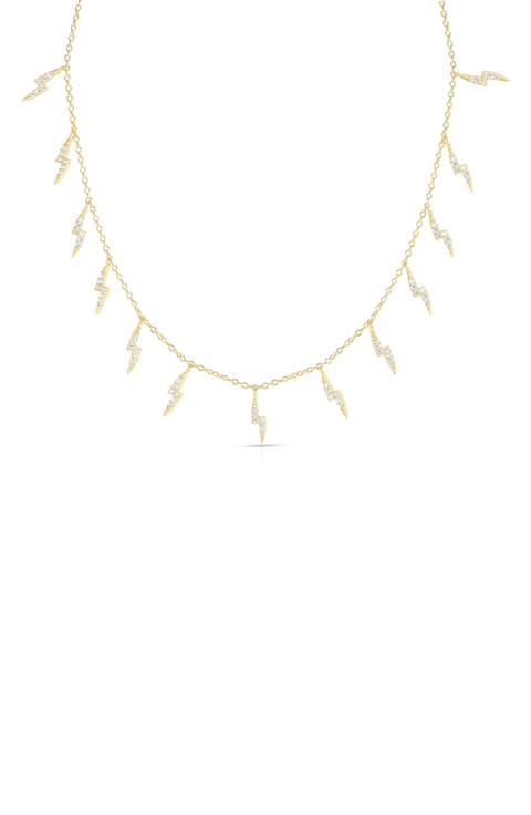 14K Gold Plated Sterling Silver & CZ Lightning Bolt Charm Necklace