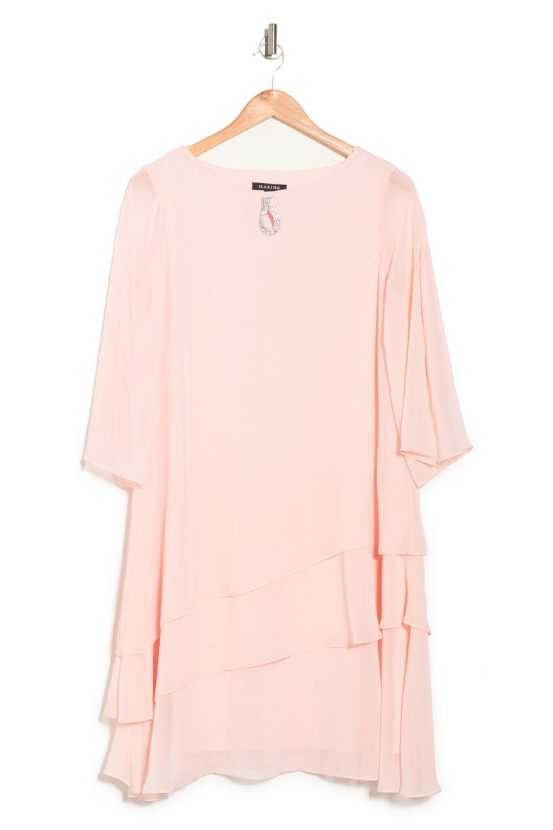 3/4 Sleeve Tiered Ruffle Shift Dress, Alternate, color, BLUSH