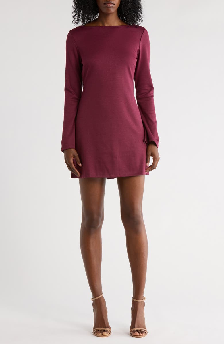 French Connection Long Sleeve Ponte A-Line Dress, Main, color, Bordeaux