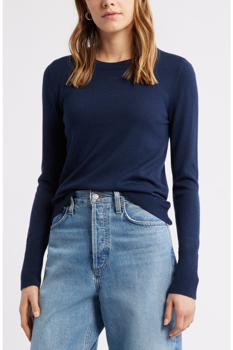 Merino Wool Blend Crewneck Sweater, Main, color, NAVY STILL