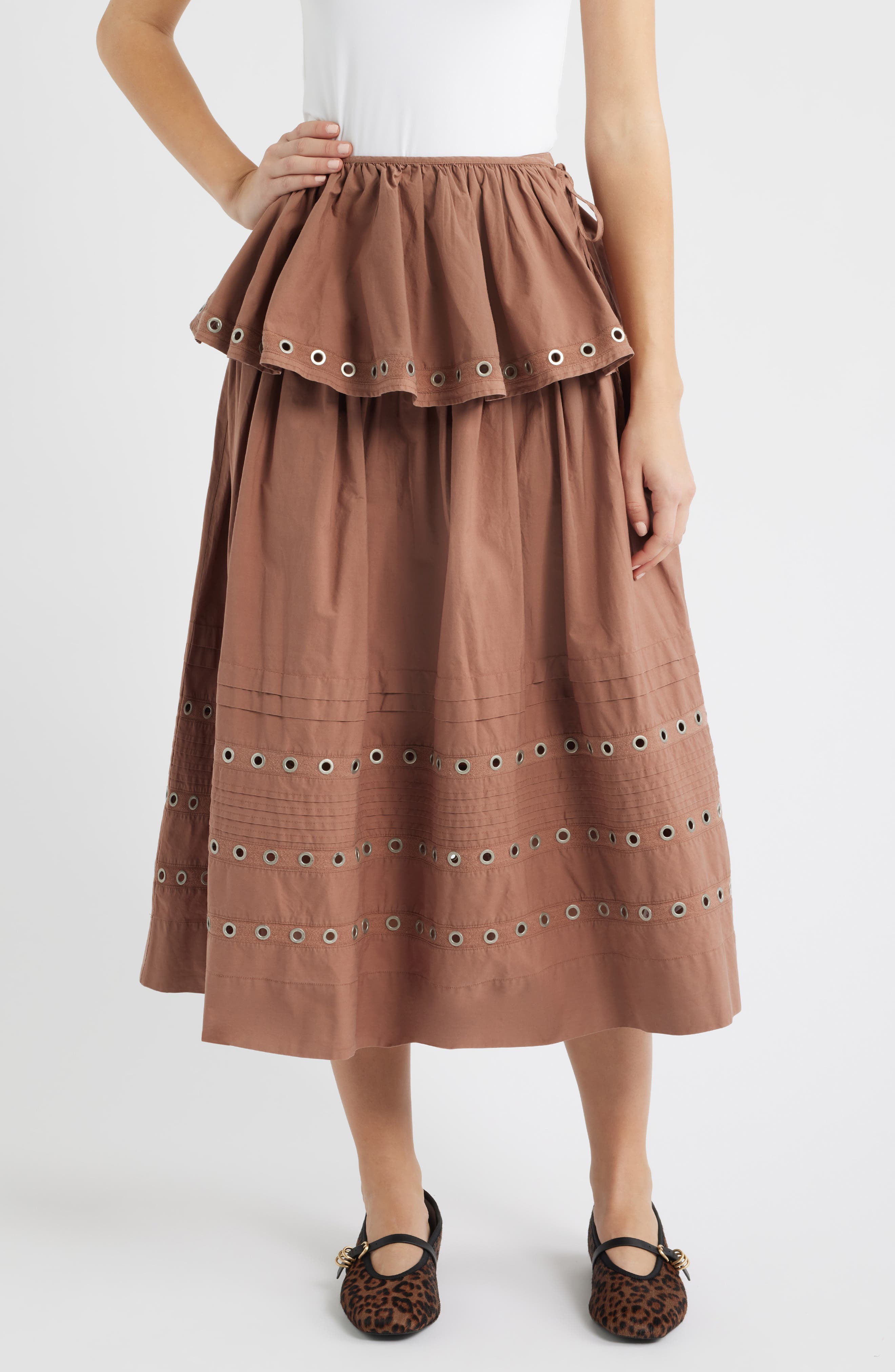 Damson Madder Anika Ruffle Grommet Organic Cotton Maxi Skirt