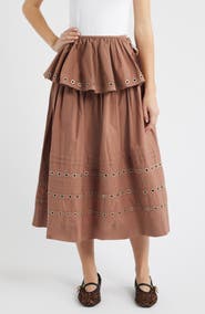 Damson Madder Anika Ruffle Grommet Organic Cotton Maxi Skirt