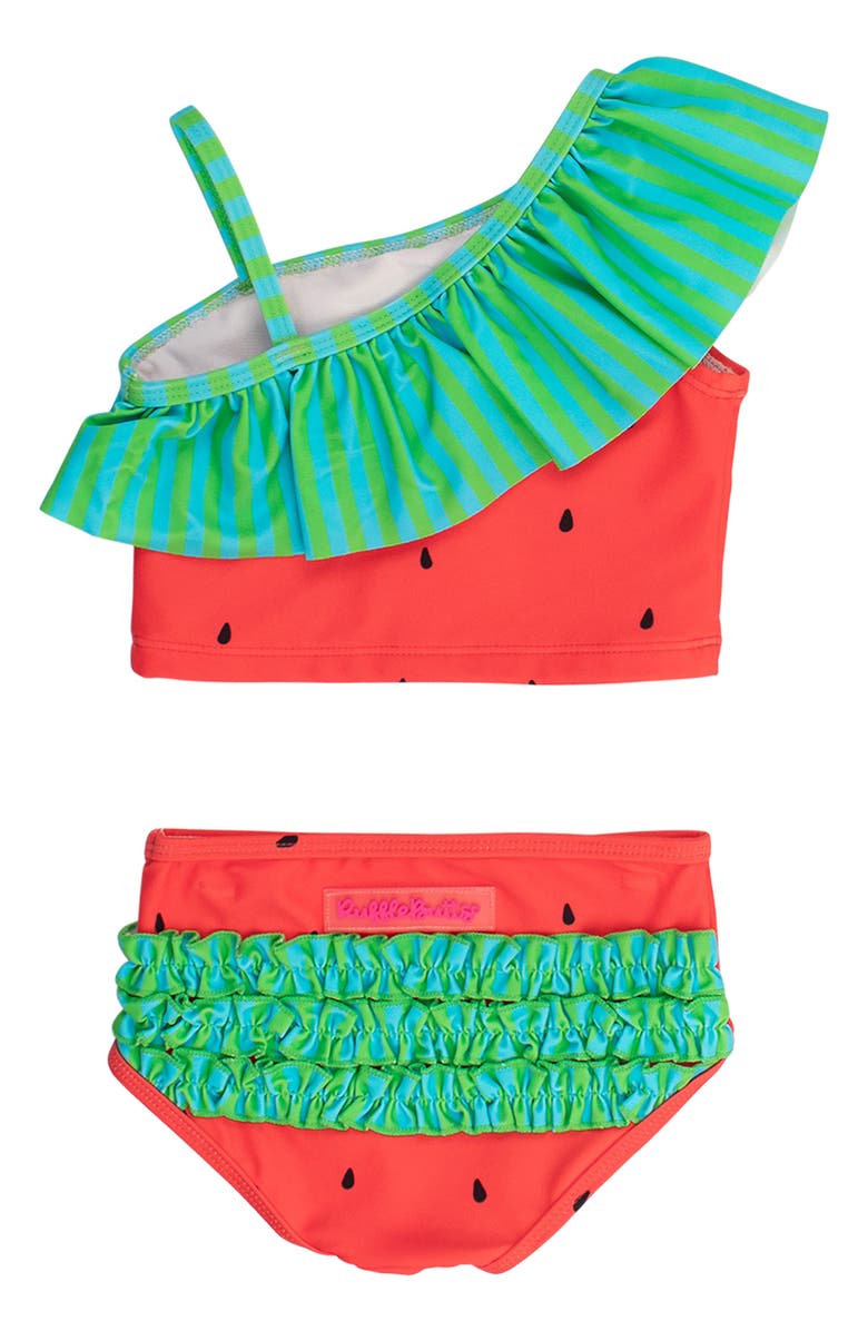 RuffleButts Kids' Watermelon Ruffle One-Shoulder Two-Piece Swimsuit, Alternate, color, 