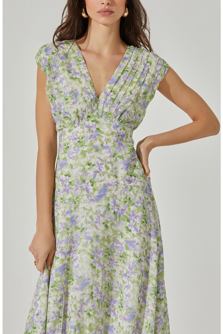 Floral Pleated Bodice Midi Dress, Alternate, color, GREEN LAVE