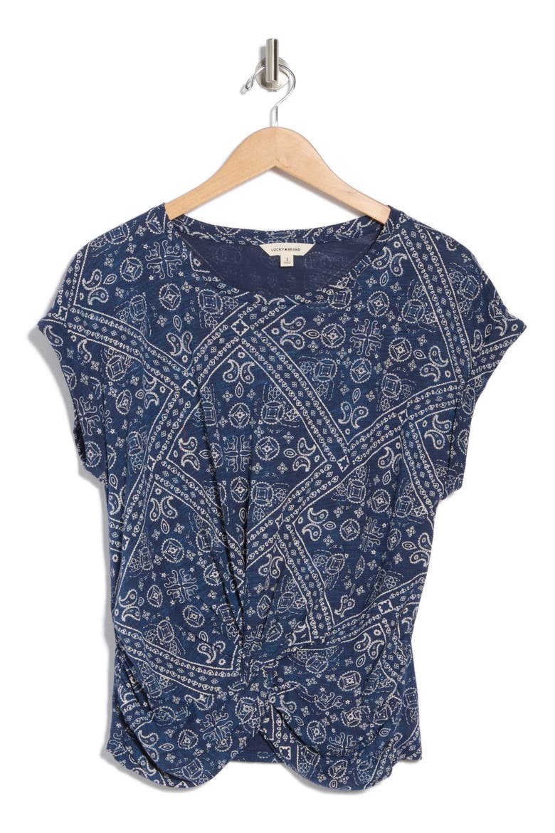 Bandana Print Twist Front T-Shirt, Alternate, color, NAVY BANDANA PRINT