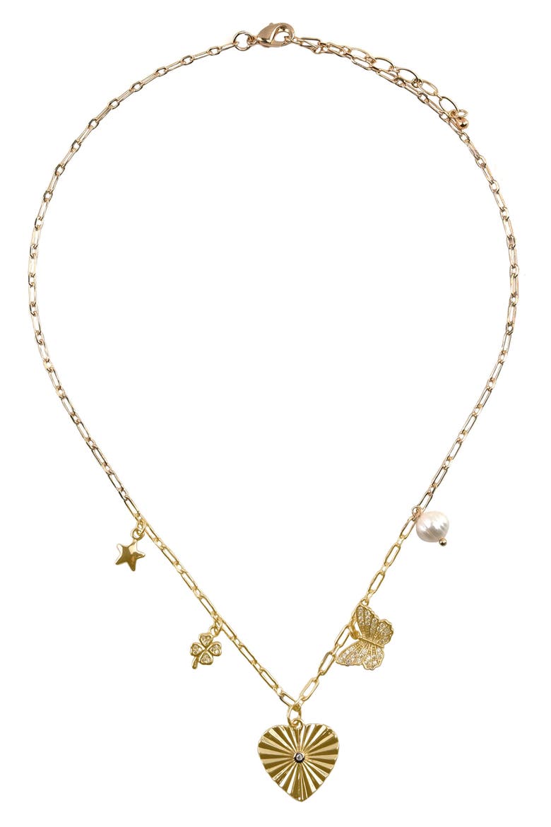 Freshwater Pearl Mixed Charm Necklace, Main, color, GOLD