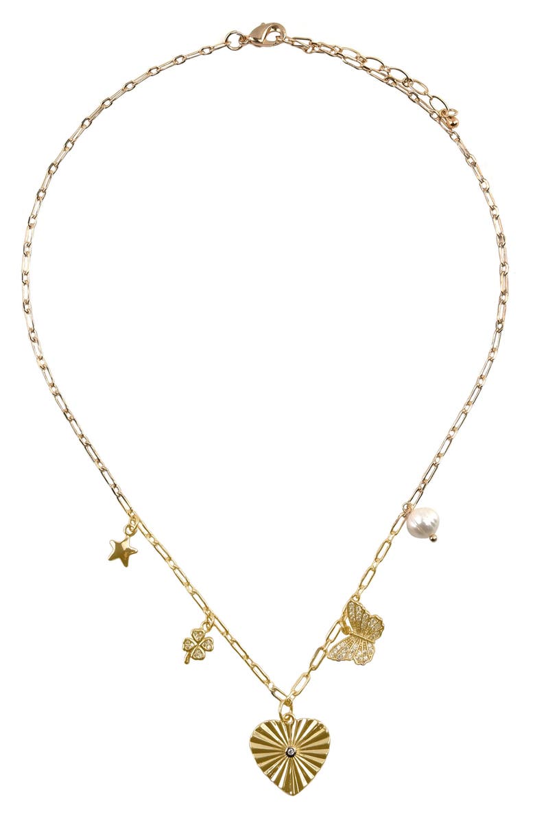 Panacea Freshwater Pearl Mixed Charm Necklace, Main, color, Gold