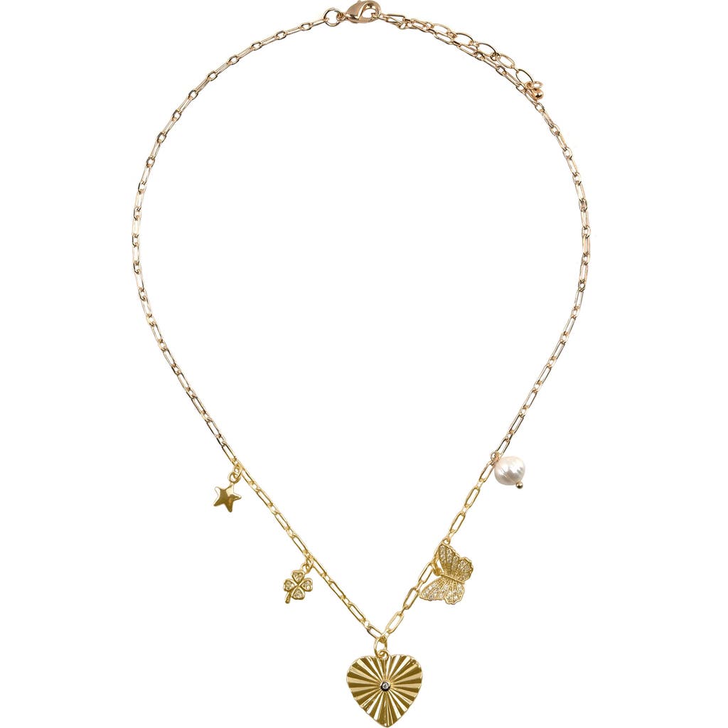 Panacea Freshwater Pearl Mixed Charm Necklace In Gold